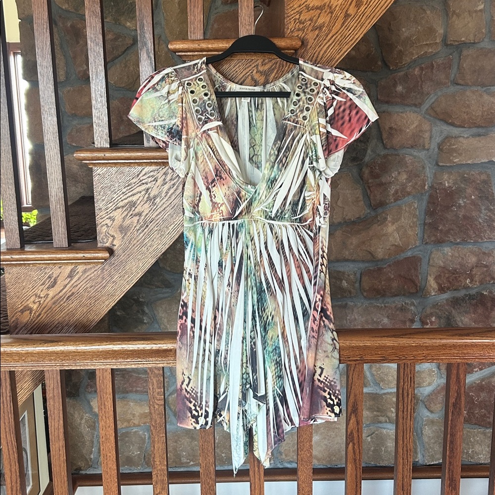 Boston Proper White and Muted Green Printed Top (or dress)
